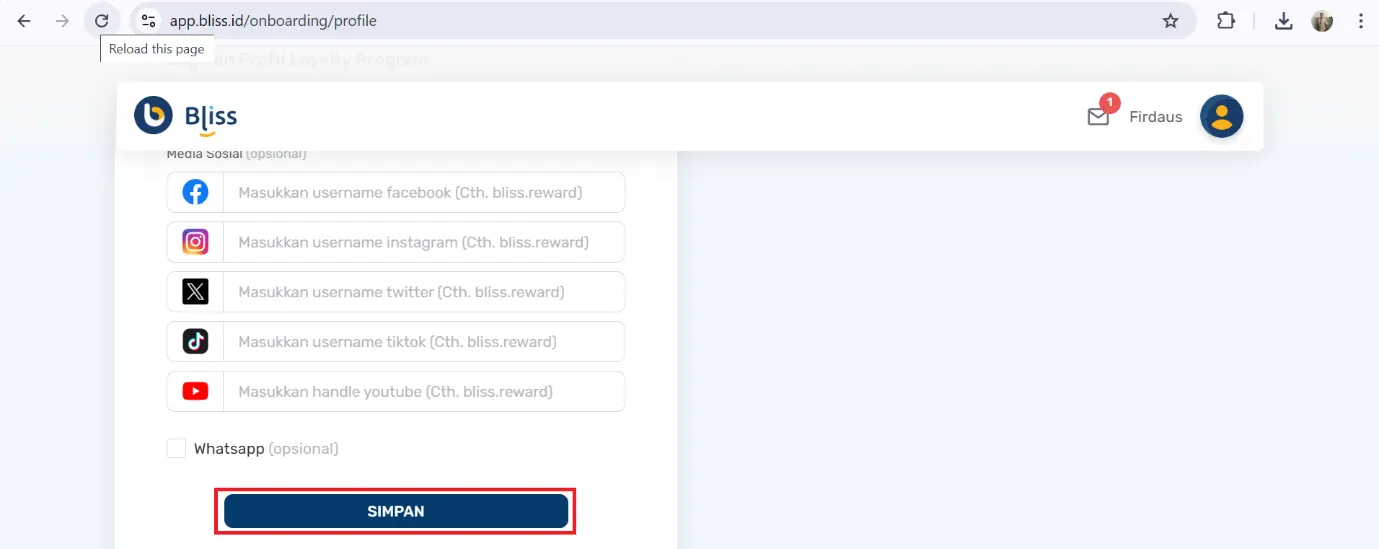 input loyalty program bliss